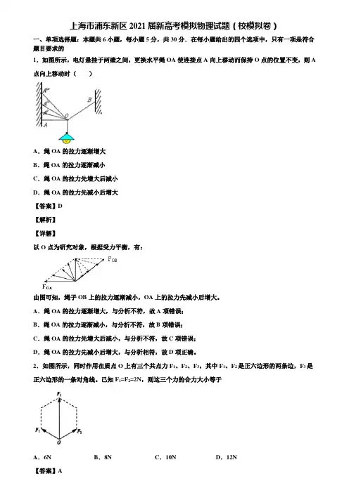 上海市浦东新区2021届新高考模拟物理试题(校模拟卷)含解析