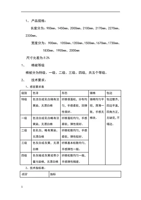 棉被质量标准