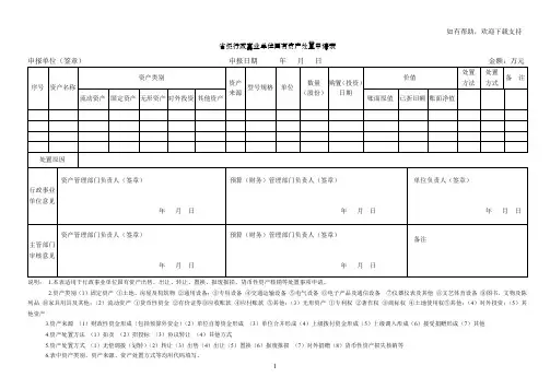 省级行政事业单位国有资产处置申请表