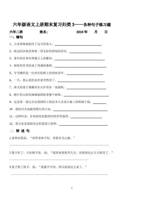 六年级语文上册期末复习归类3