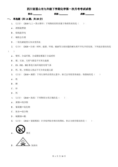 四川省眉山市九年级下学期化学第一次月考考试试卷