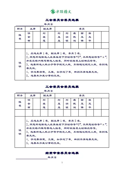【卓顶精品】最新工会委员会委员选票.doc