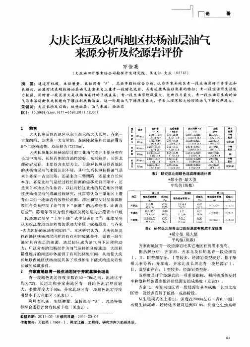 大庆长垣及以西地区扶杨油层油气来源分析及烃源岩评价