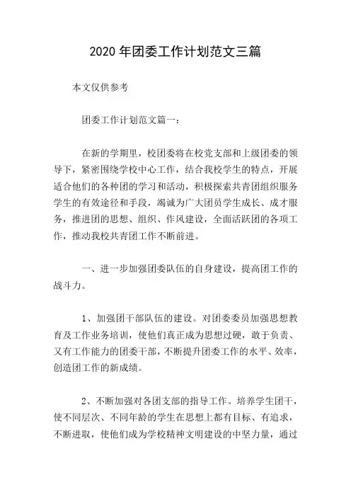 2020年团委工作计划范文三篇