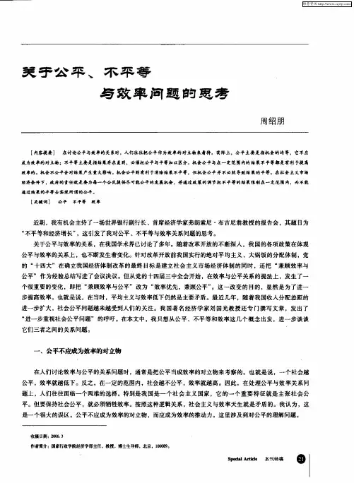 关于公平、不平等与效率问题的思考