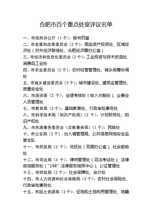 合肥市百个重点处室评议名单