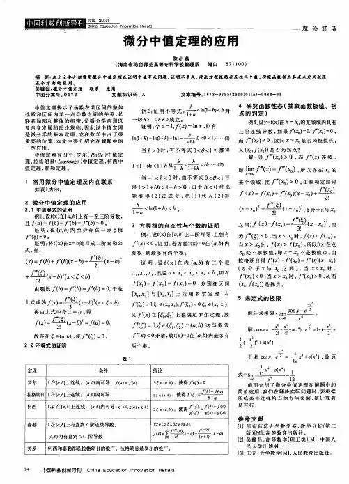 微分中值定理的应用