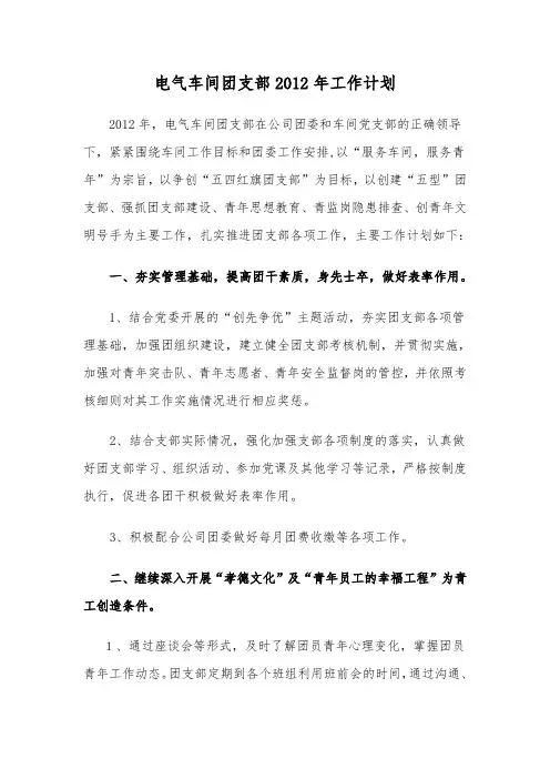 电气车间团支部工作计划2012