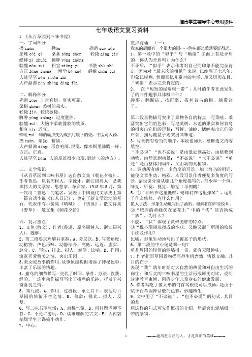 (精)人教版语文七年级下册复习资料汇编