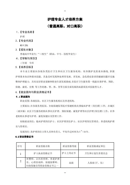 高职护理专业人才培养方案