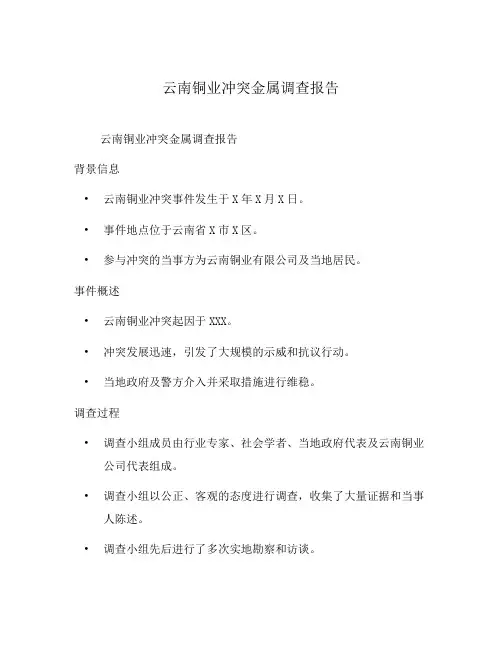 云南铜业冲突金属调查报告