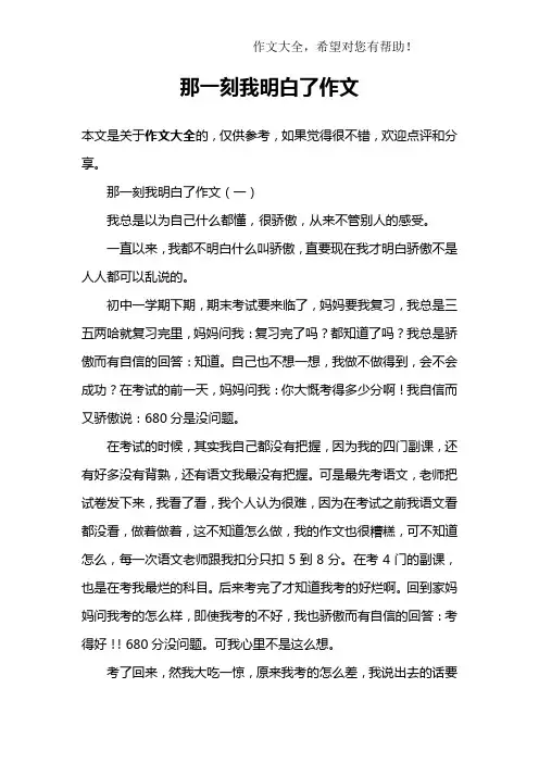 那一刻我明白了作文