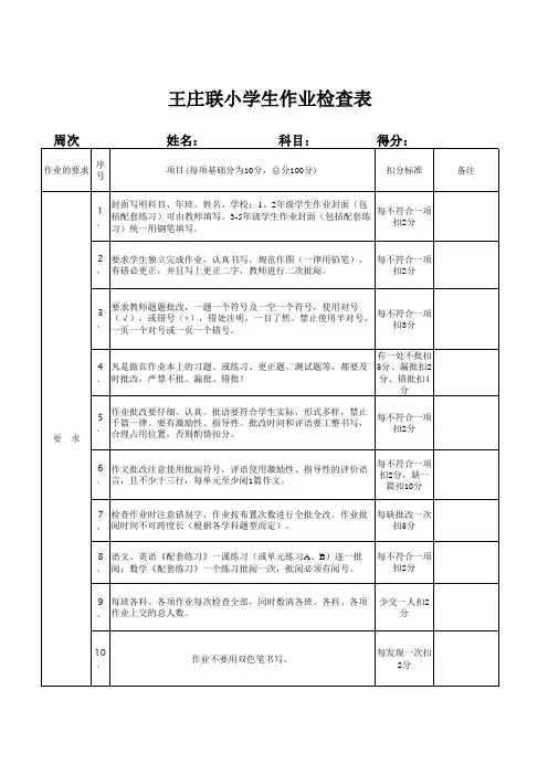 教师备课情况检查表及学生作业检查表