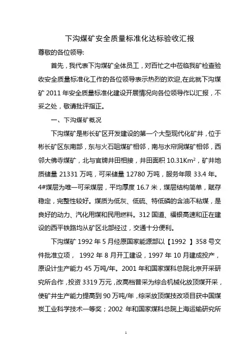 一级安全质量标准化矿井达标验收汇报材料