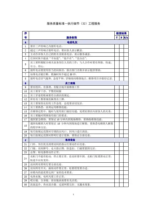 酒店工程部服务质量标准