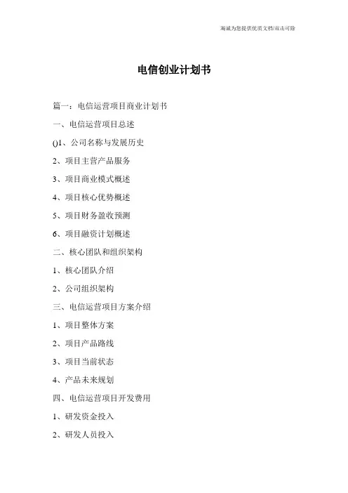 电信创业计划书