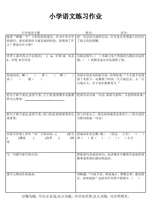 小学六年级语文自学自评I (43)