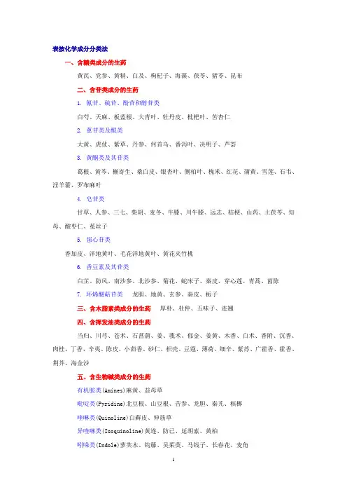 中药品种表按化学成分分类法