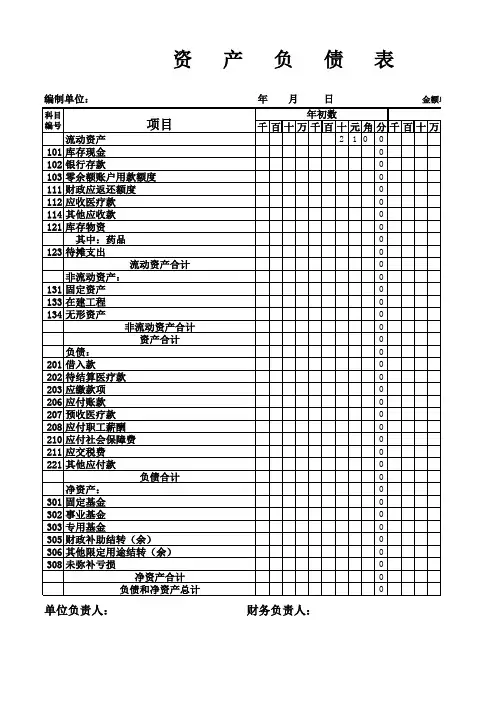 医疗事业单位财务报表-资产负债表