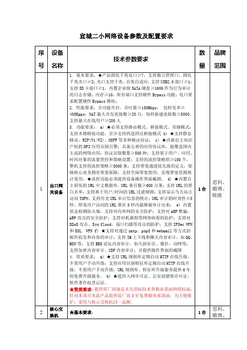 宣城二小网络设备参数及配置要求