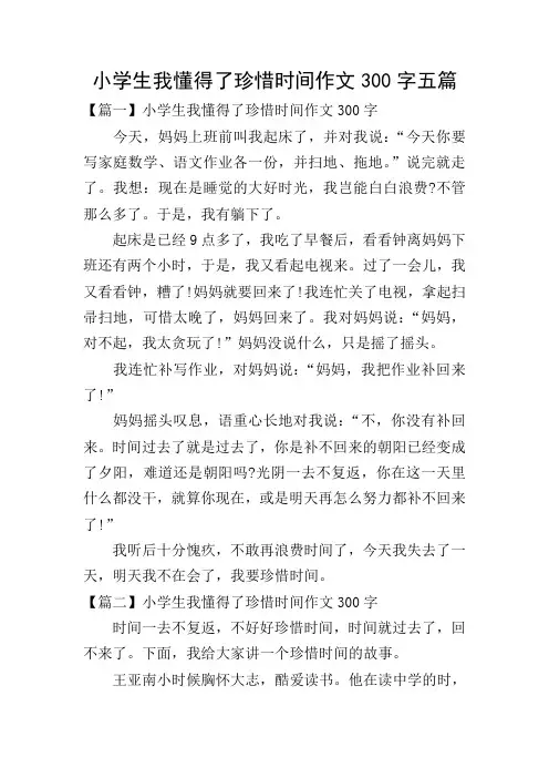 小学生我懂得了珍惜时间作文300字五篇
