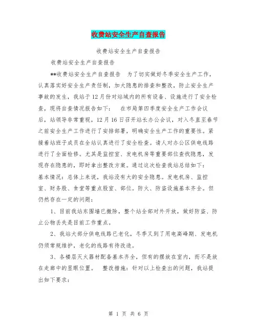 收费站安全生产自查报告【可编辑版】