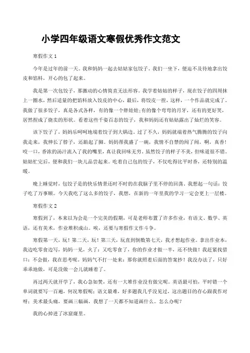 小学四年级语文寒假优秀作文范文