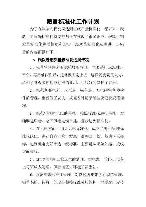 质量标准化工作计划