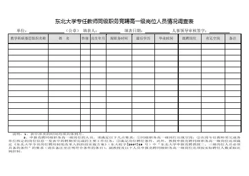 东北大学 专任教师竞聘高一级岗位人员情况表