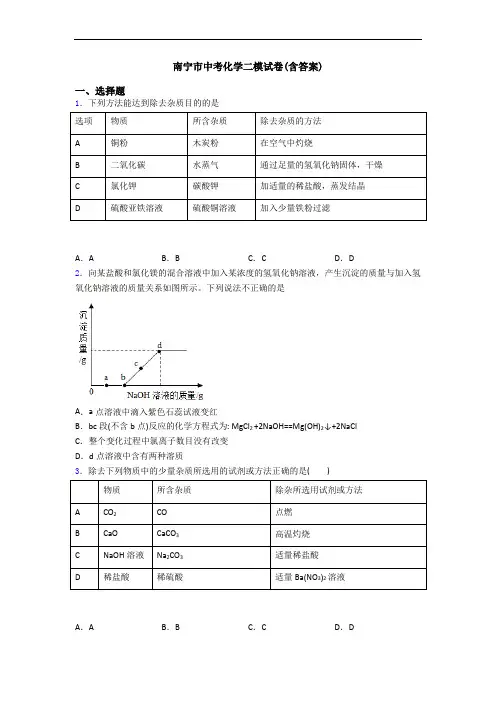 南宁市中考化学二模试卷(含答案)