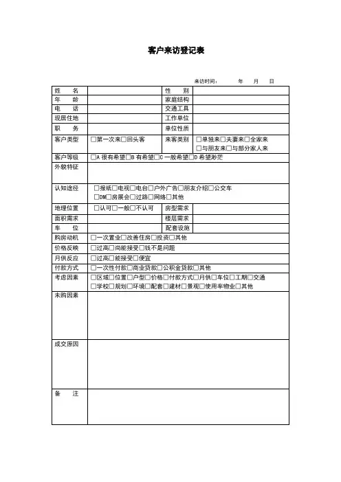客户来访登记表
