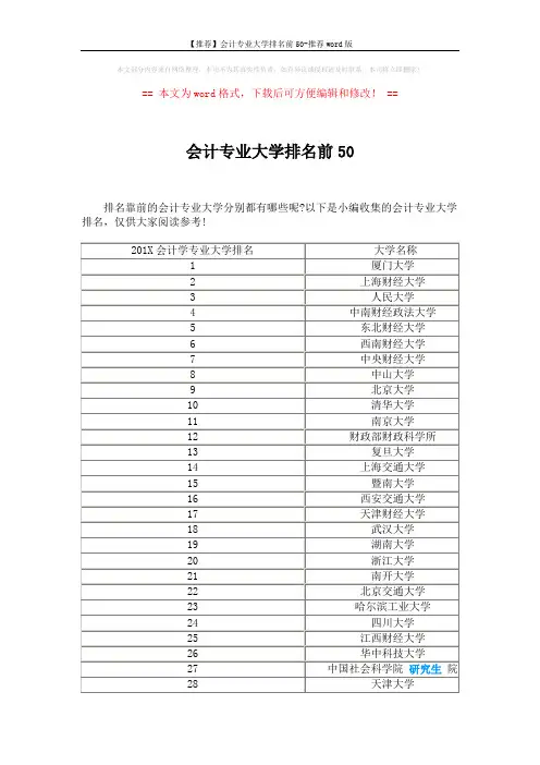 【推荐】会计专业大学排名前50-推荐word版 (3页)