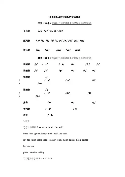 英语音标及对应音标的字母组合