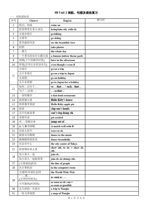 8B Unit 2 词组、句型及语法复习