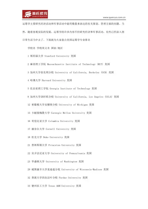 美国运筹学专业排名