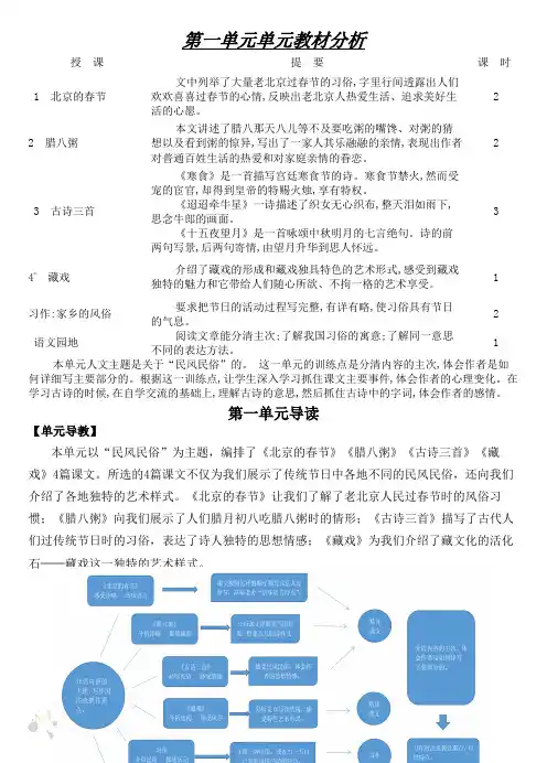 部编版六年级语文下册第一单元集体备课参考要素