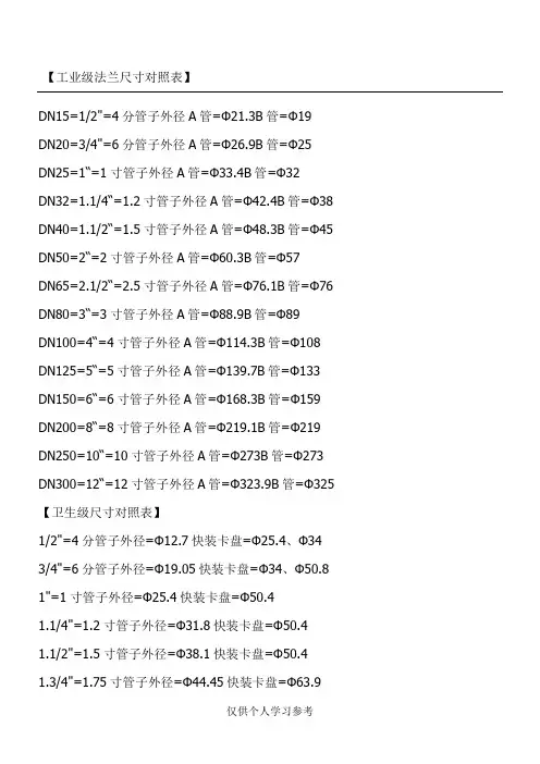 工业级法兰尺寸对照表