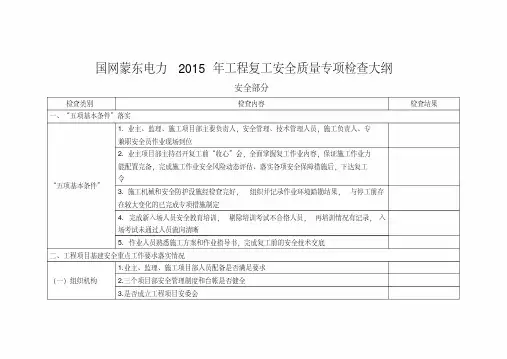 国网蒙东电力工程复工安全质量专项检查大纲讲课教案