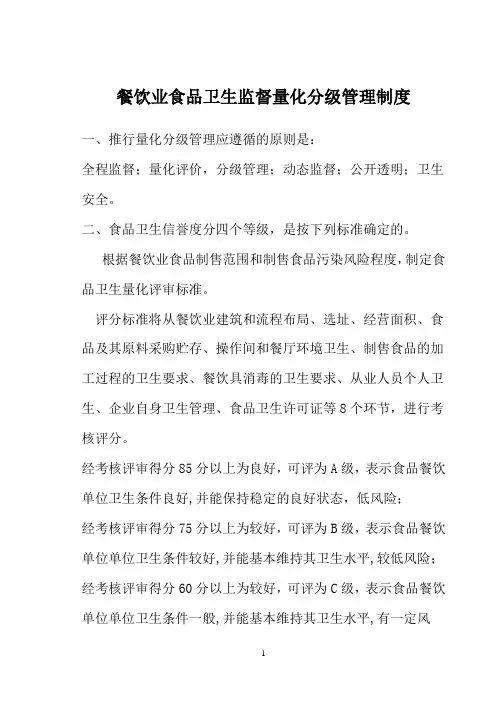 学校食堂食品卫生监督量化分级管理制度