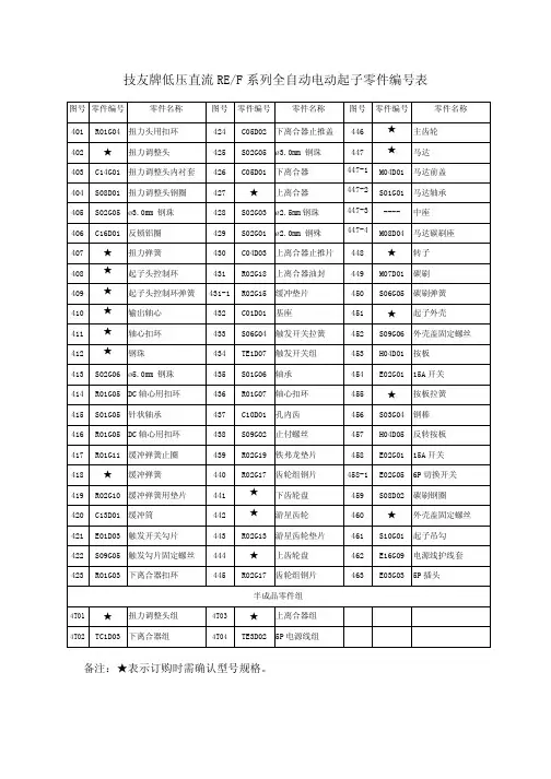 技友牌低压直流 REF系列全自动电动起子零件编号表