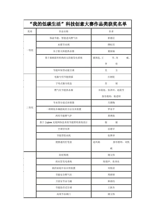 “我的低碳生活”科技创意大赛作品类获奖名单