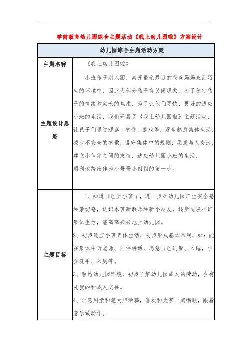 学前教育幼儿园综合主题活动《我上幼儿园啦》方案设计