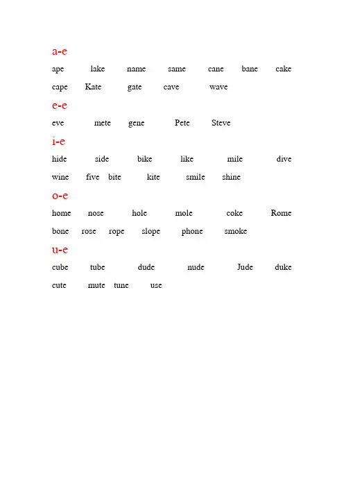 a-e e-e i-e o-e u-e单词