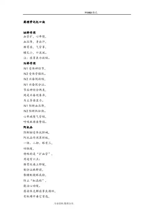 药理学记忆口诀[很好记的]