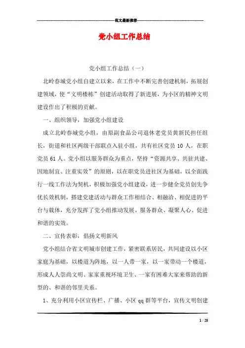 党小组工作总结