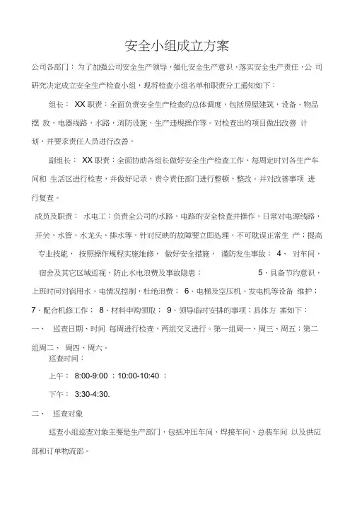关于成立安全检查小组通知