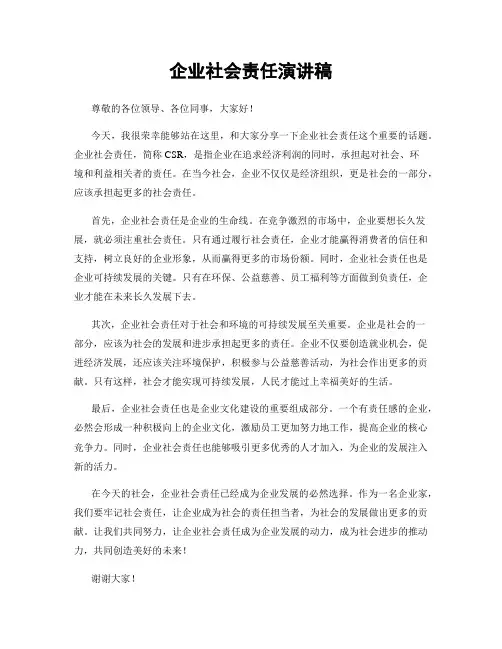 企业社会责任演讲稿 2