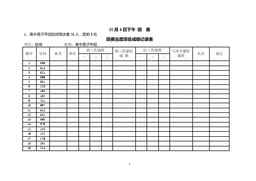 田赛远度项目成绩记录表