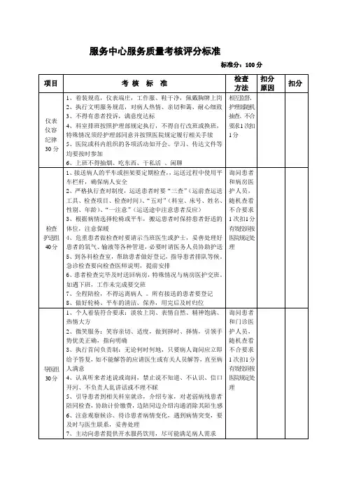 服务中心考核标准