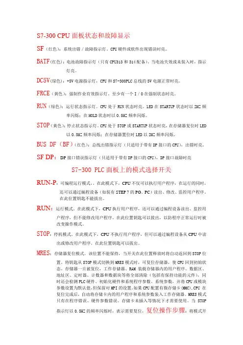 S7-300面板显示和钥匙开关含义